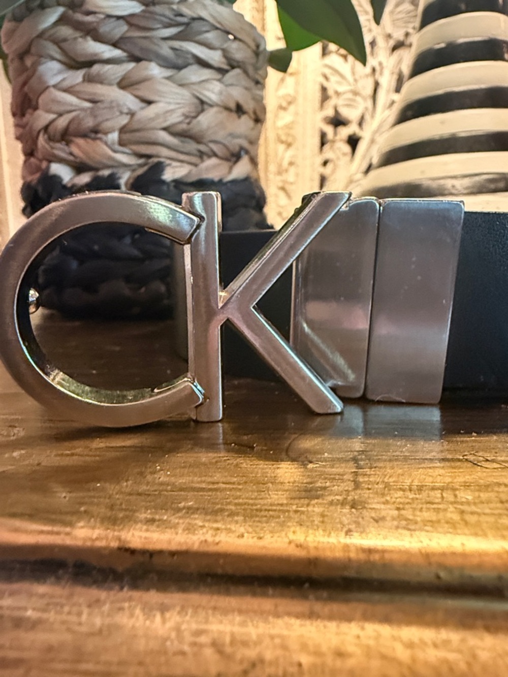 Calvin Klein Black Belt with Silver CK Logo Buckle